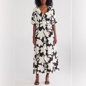 NWT Ellen Tracy Floral Puff Sleeve Maxi Dress Size Large